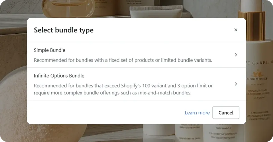 Select Simple Bundle, then click Create New Bundle product