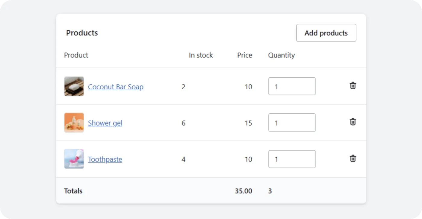 Add products and set quantity for each unit Add products and set quantity for each unit
