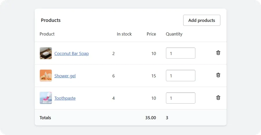 Add products and set quantity for each unit
