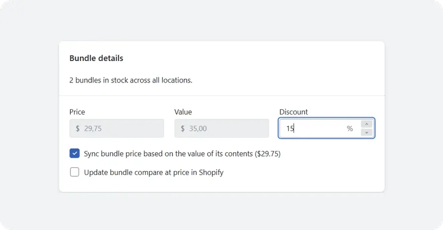 Set a fixed bundle price or a discount synced with the prices of each unit