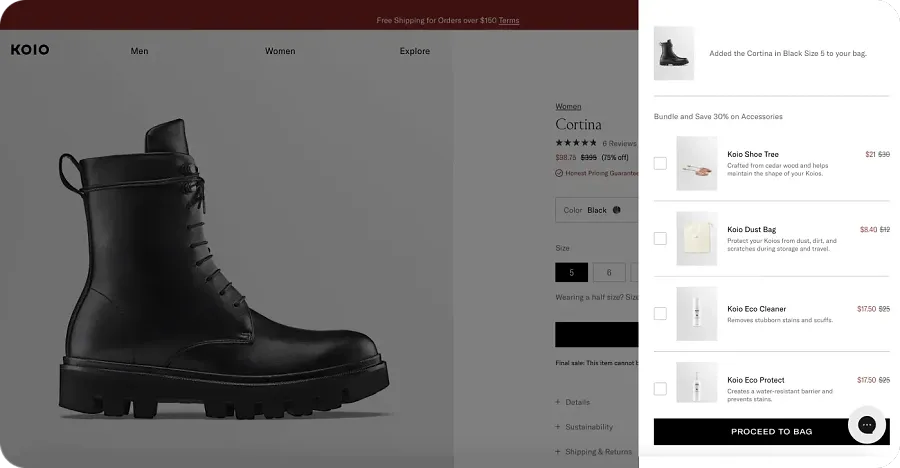 Bundle a selected product with accessories on the cart page or slider