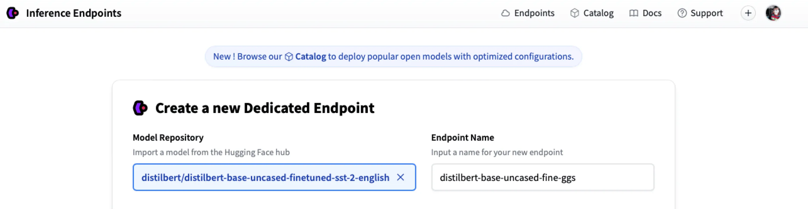 Enter the Hugging Face Repository ID and your preferred Endpoint name