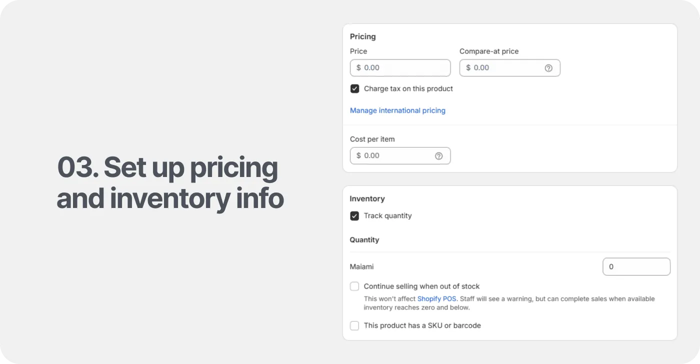 Set up pricing and inventory information Set up pricing and inventory information