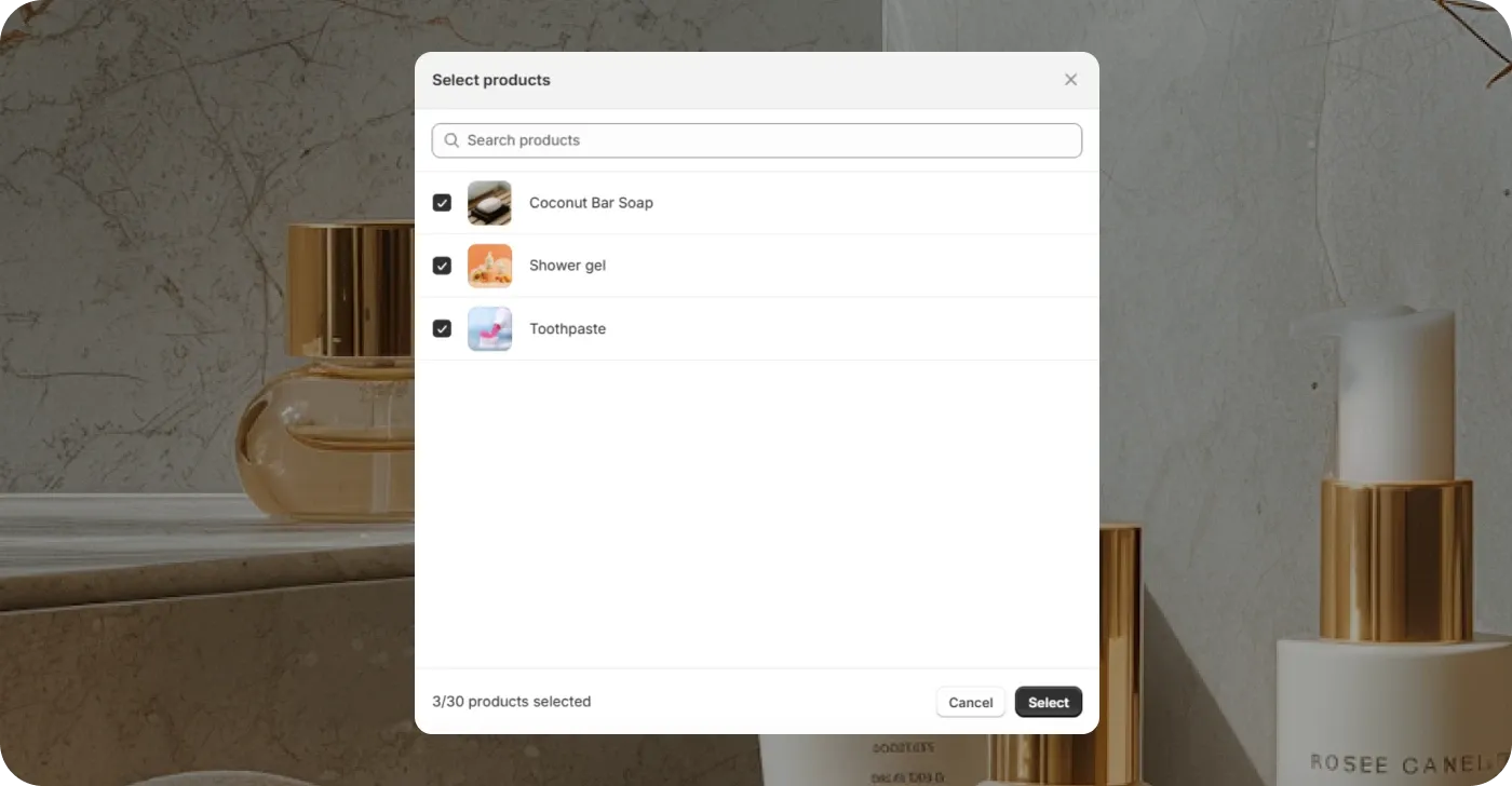 Select the products you want to bundle Select the products you want to bundle