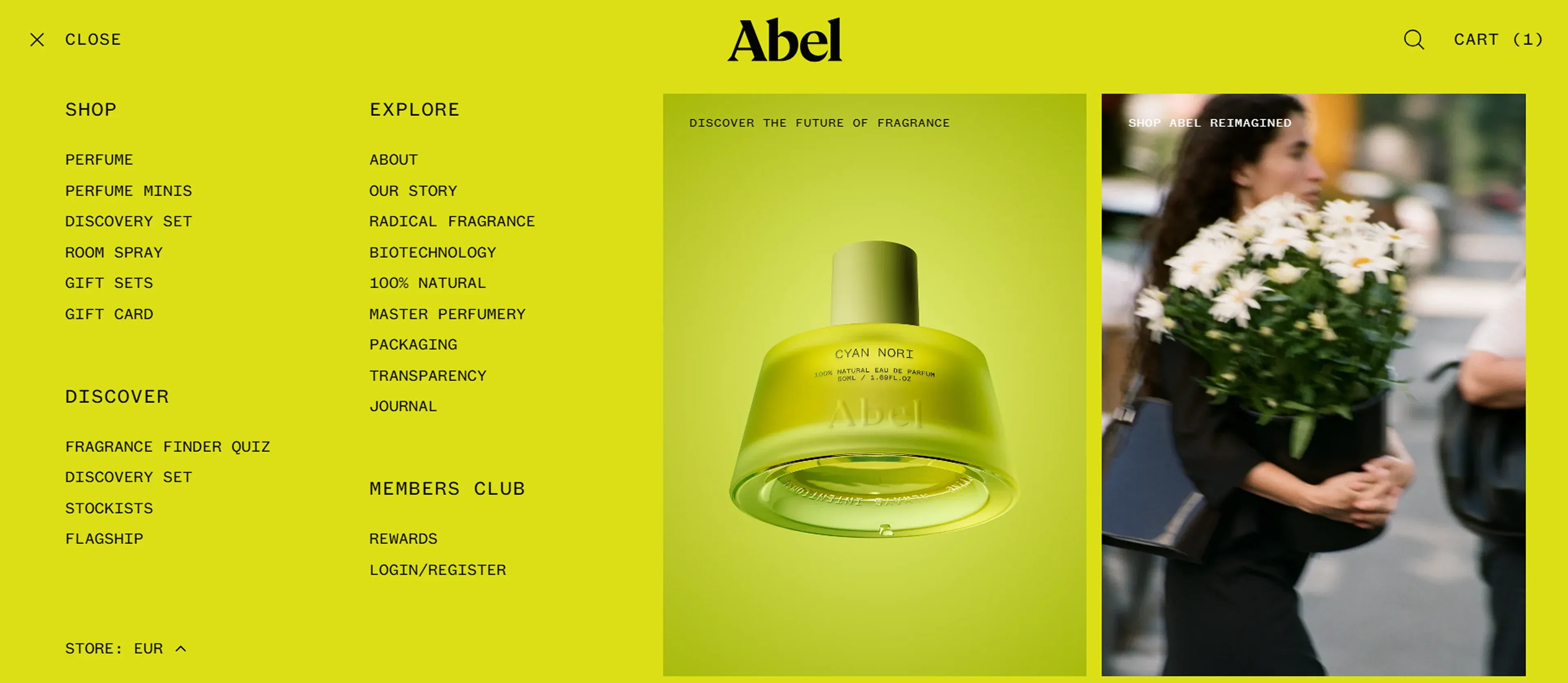 Abel's menu reveals all website categories