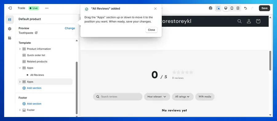 Add Klaviyo widget in Shopify editor Add Klaviyo widget in Shopify editor