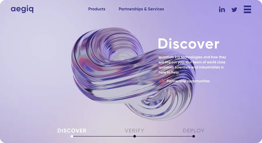 Aegiq website with 3D design elements