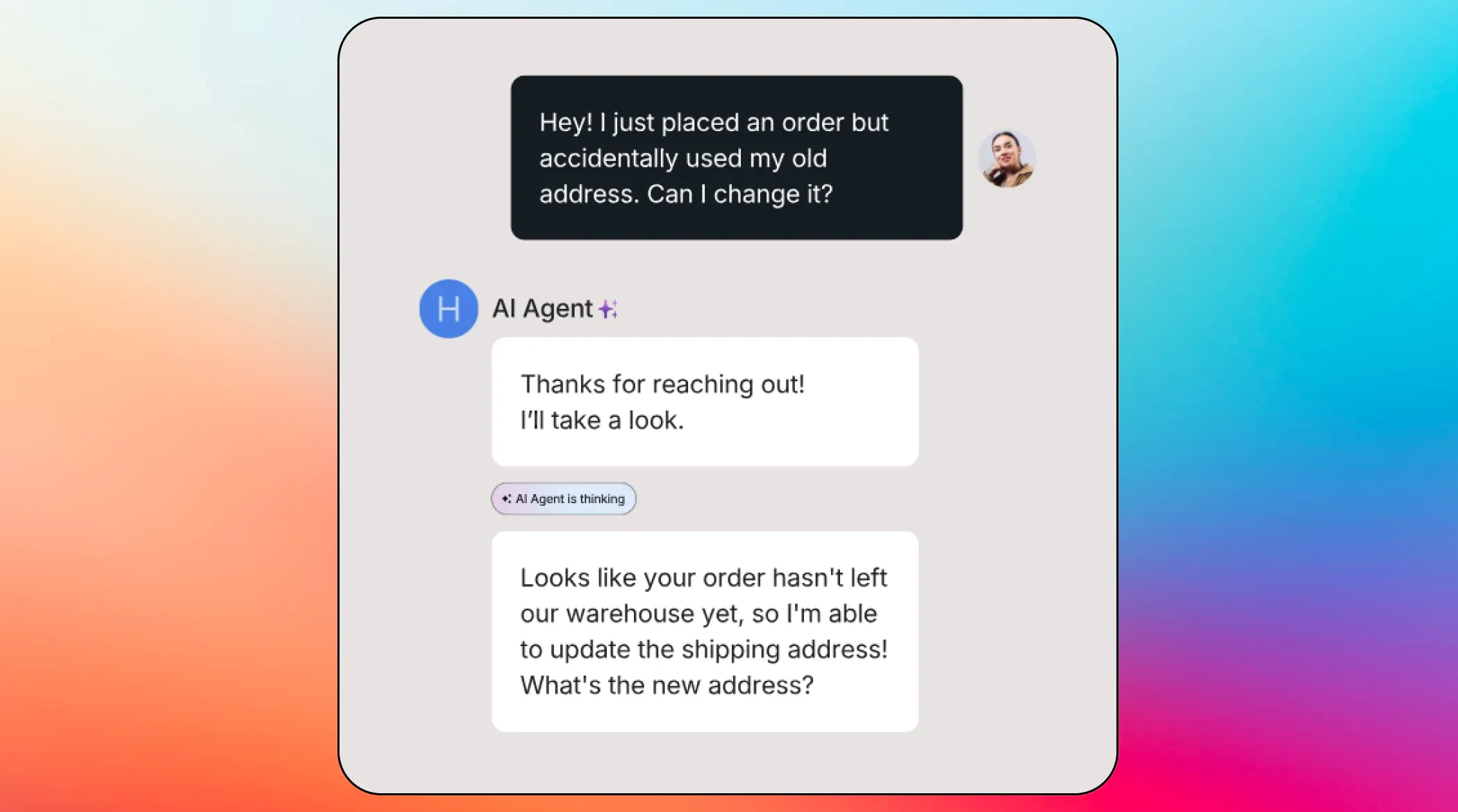 An example of an AI agent's response in customer support An example of an AI agent's response in customer support