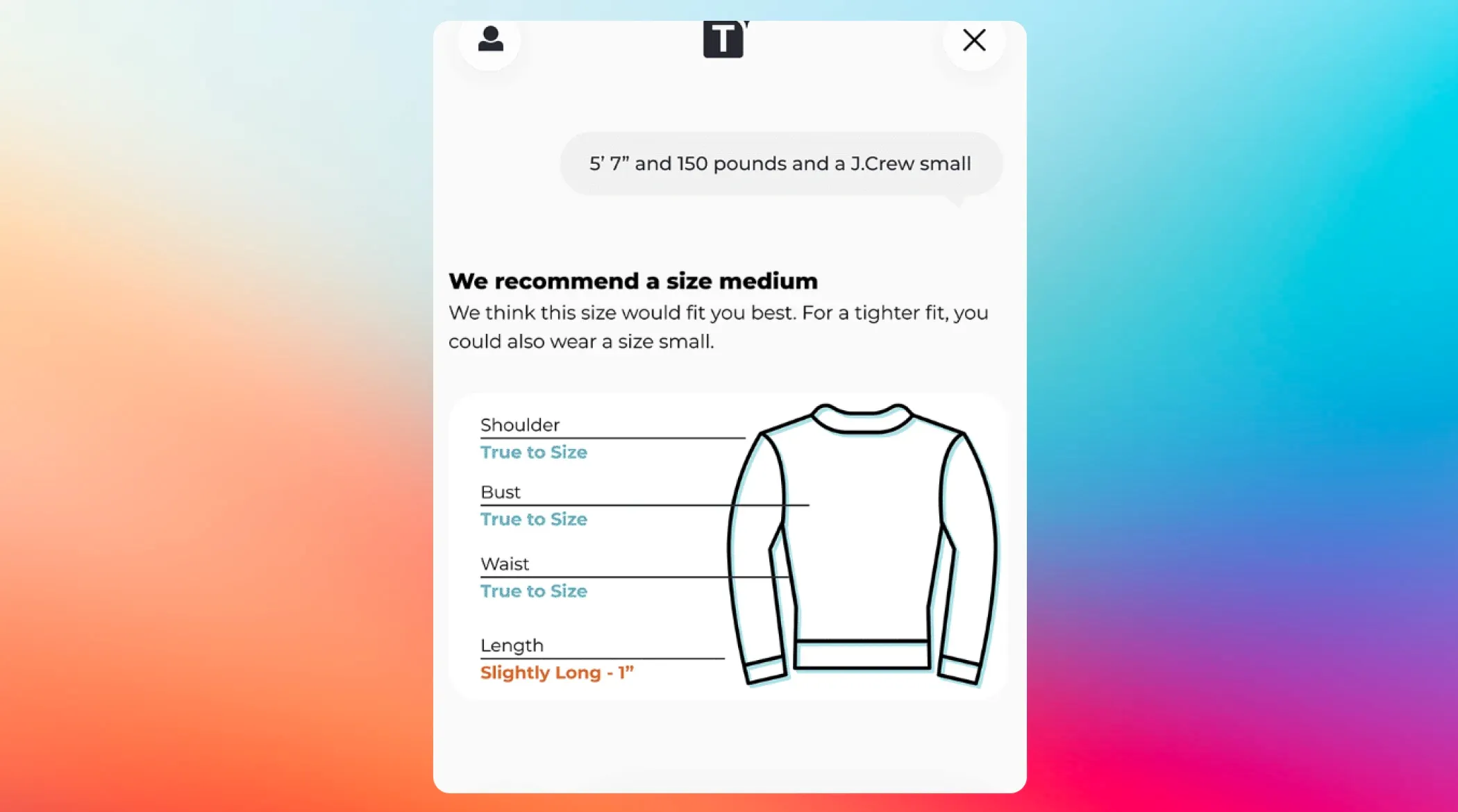 An example of size recommendation by the TrueFit AI agent An example of size recommendation by the TrueFit AI agent