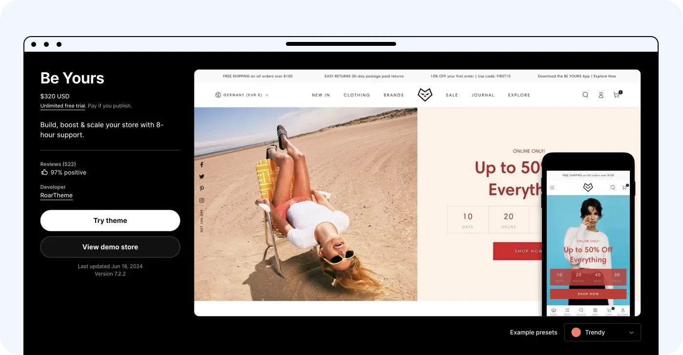 Be Yours Shopify clothing theme