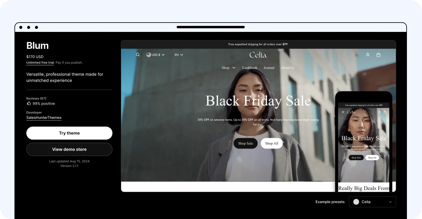 Blum Shopify clothing theme