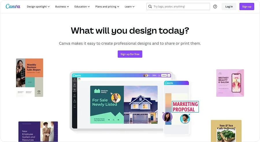 Canva website is a prime example of clean and minimalistic design
