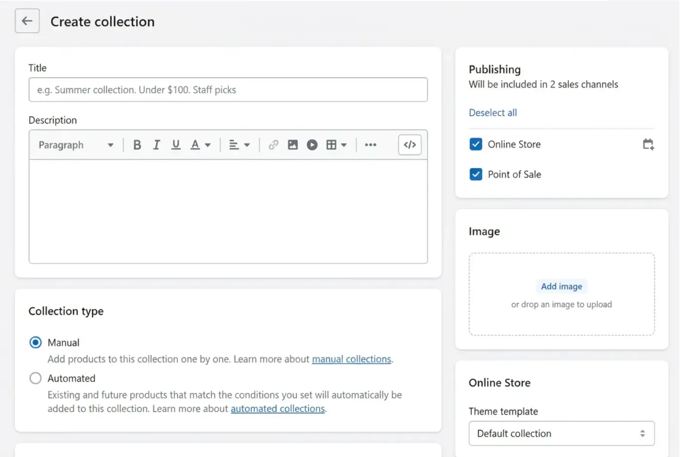Choose the Shopify collection page type