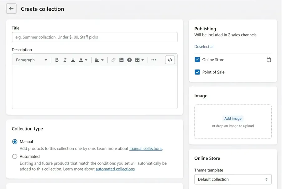 Choose the Shopify collection page type