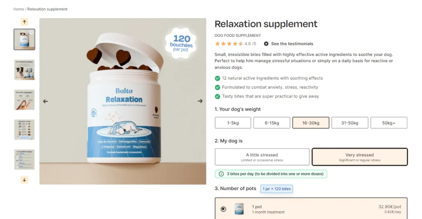 Balto Shopify product page Balto Shopify product page