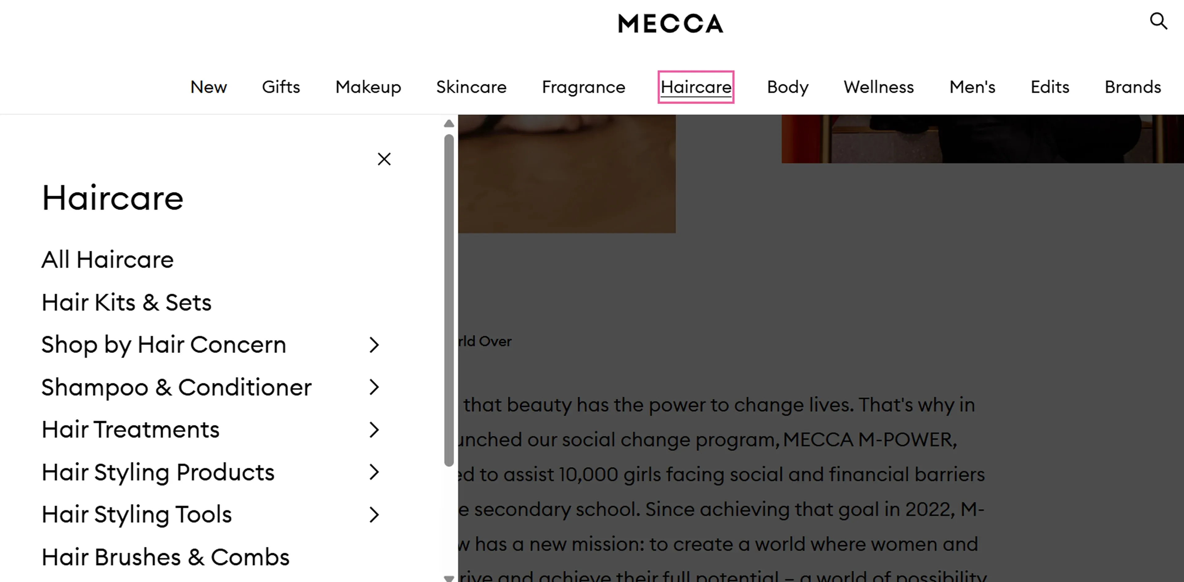 Custom menu for smooth navigation on Mecca's store