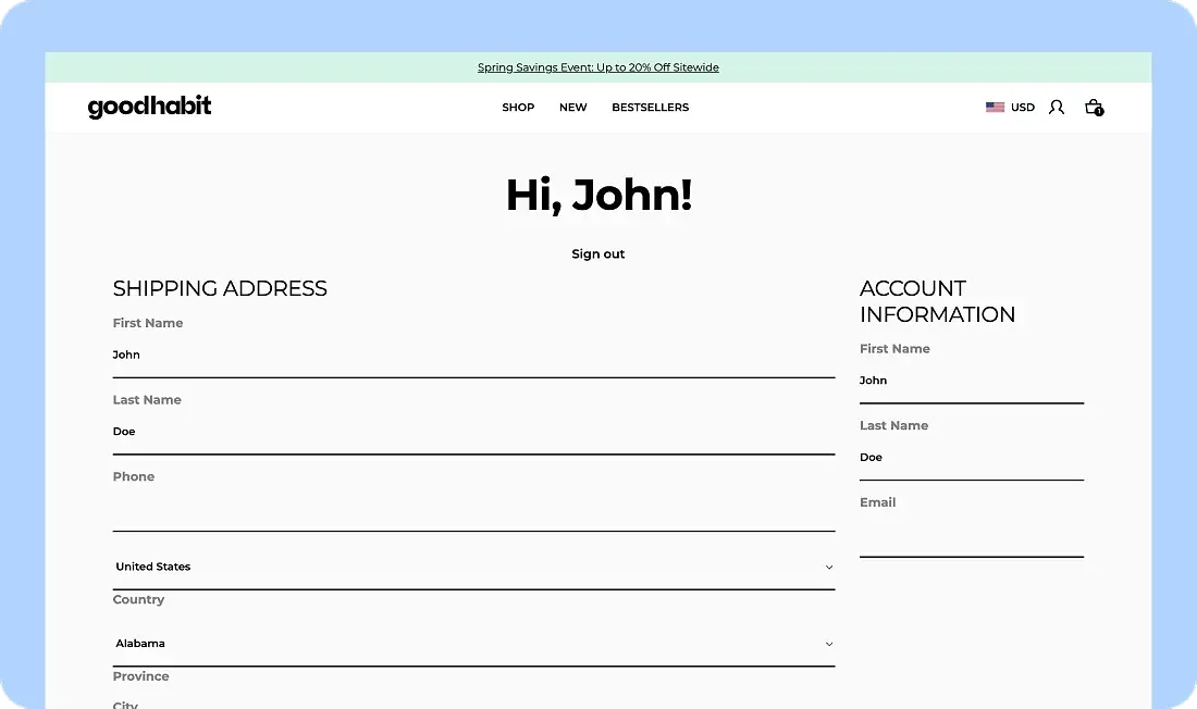 Customer account