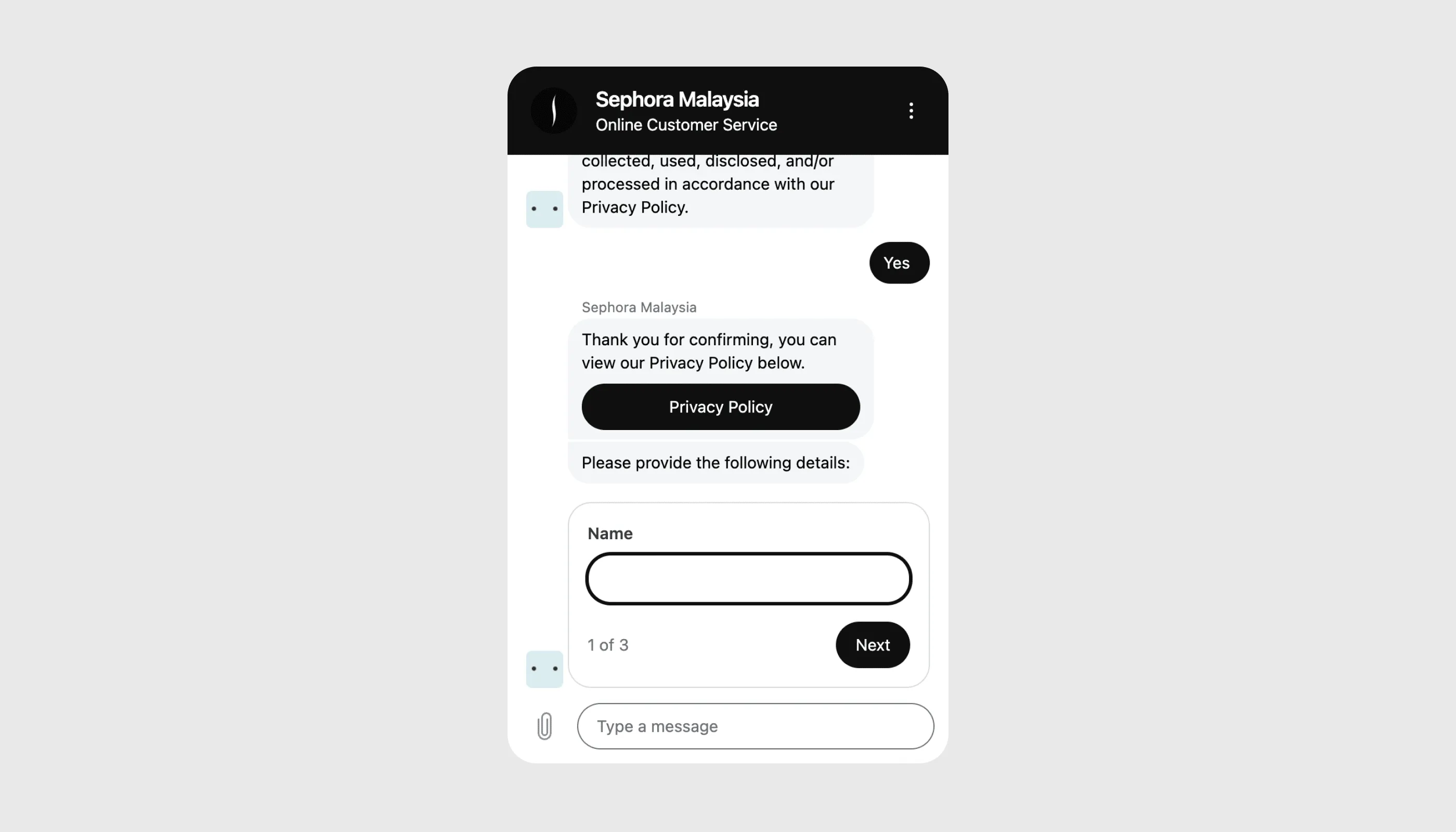 Customer support AI chatbot example