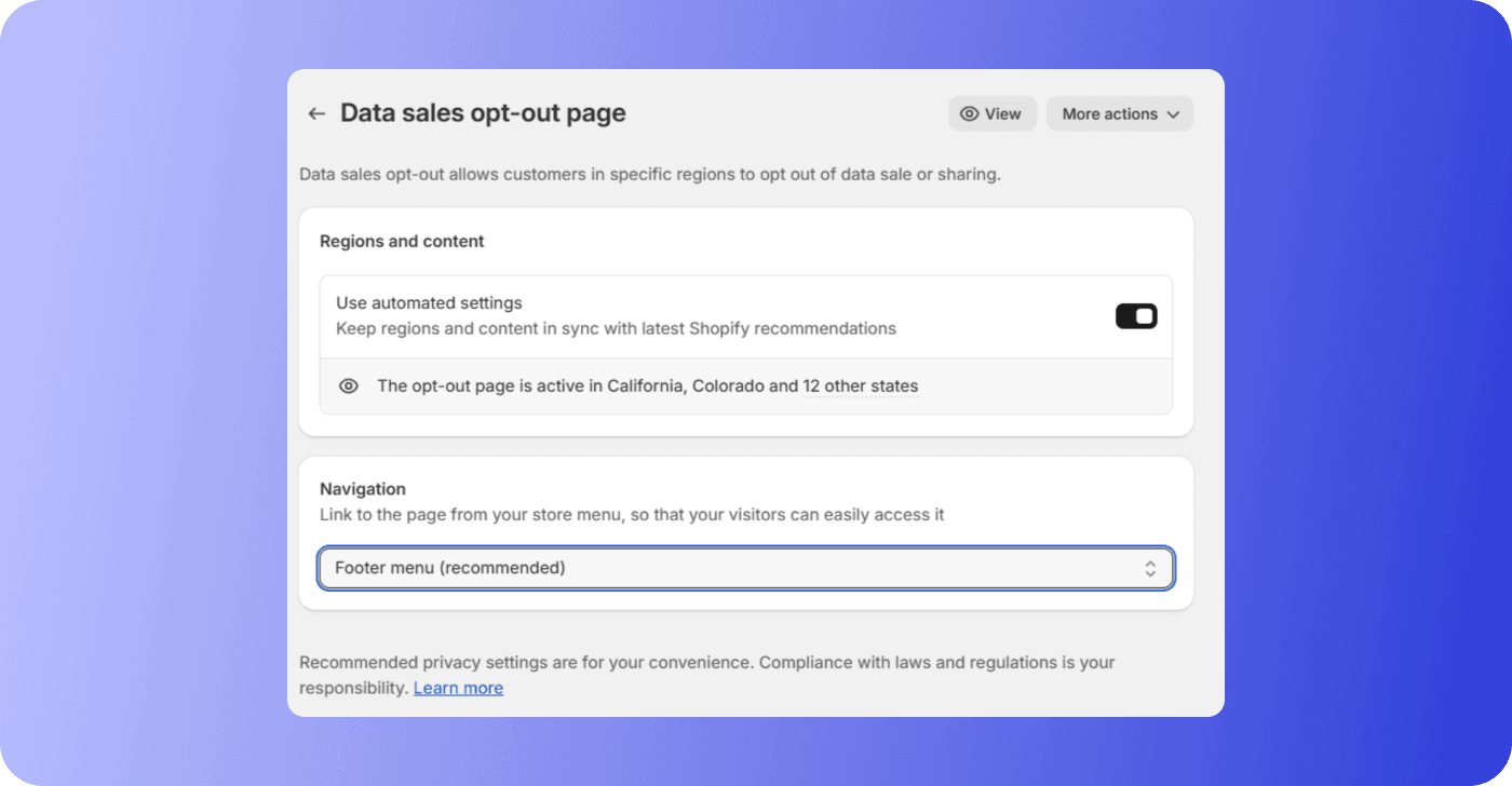 Data sales opt-out page