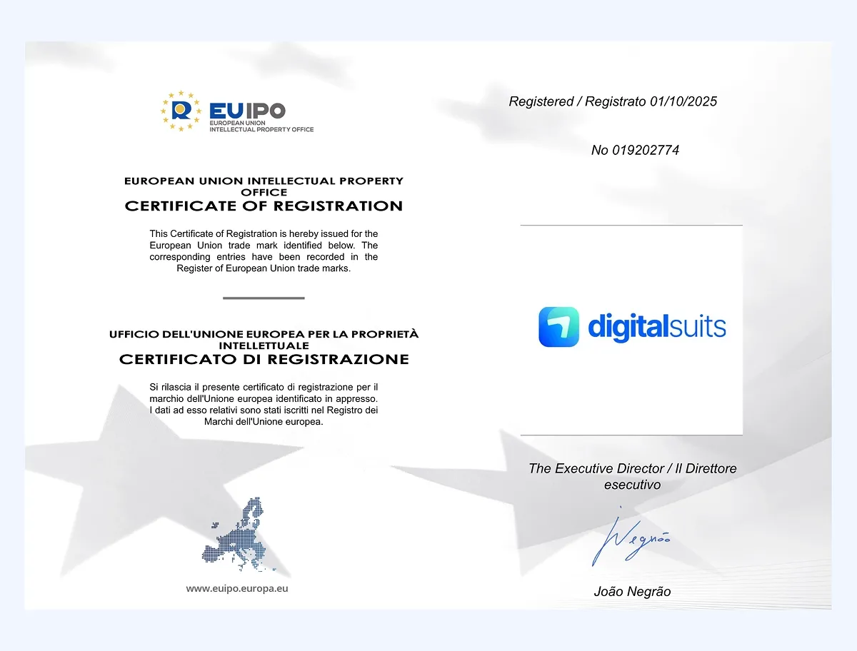 DigitalSuits' EUIPO Certificate of Registration DigitalSuits' EUIPO Certificate of Registration