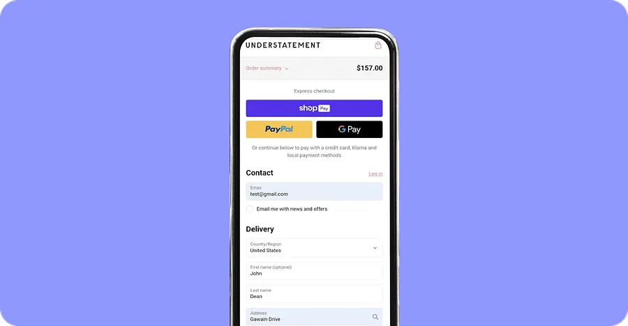 Express checkout options depend on the customer's country