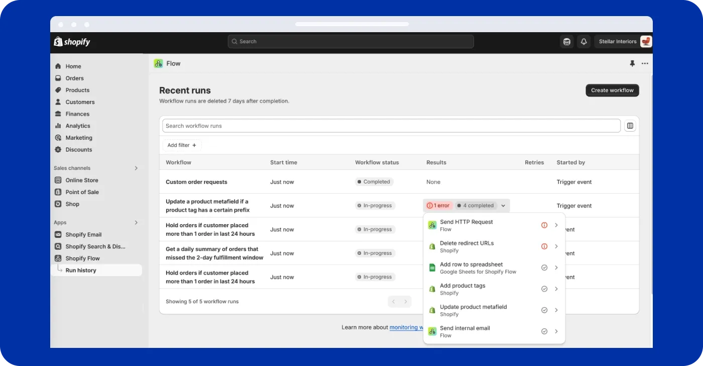 Faster and easier workflow troubleshooting with Shopify