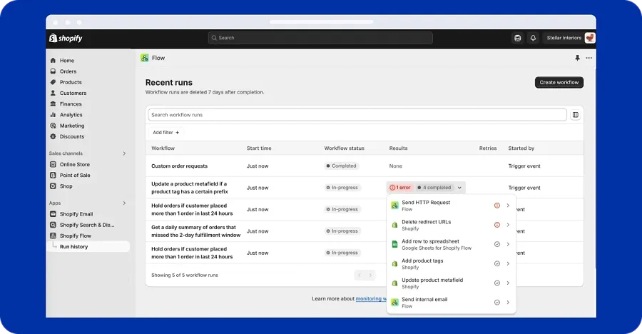 Faster and easier workflow troubleshooting with Shopify