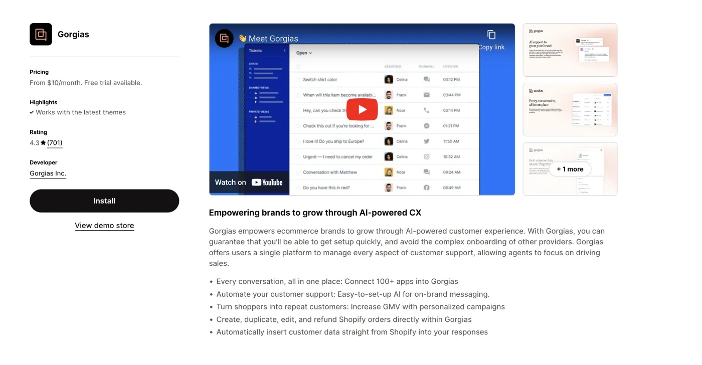 Gorgias Shopify app Gorgias Shopify app