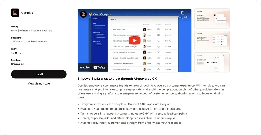 Gorgias Shopify app