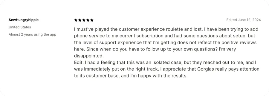 Gorgias feedback
