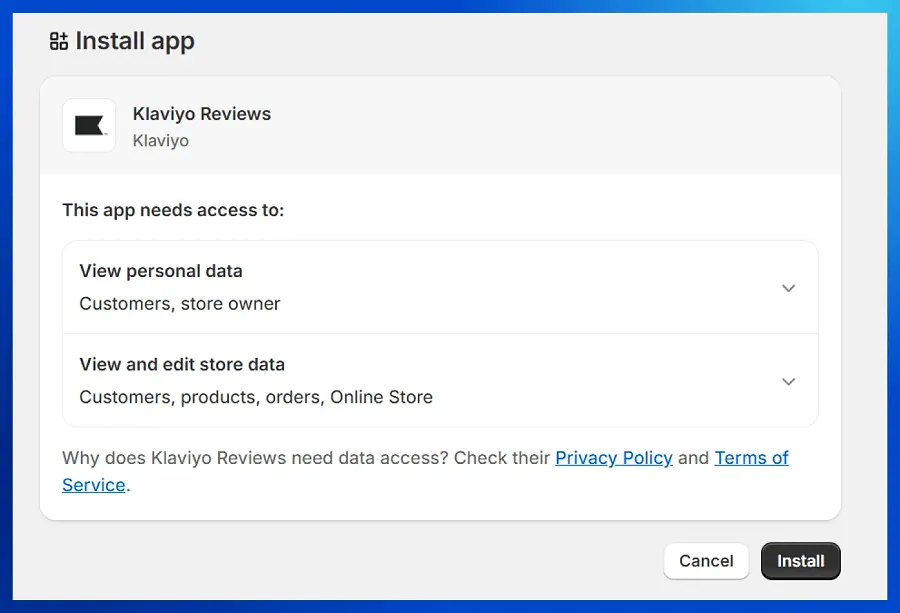 Install the Klaviyo Reviews app Install the Klaviyo Reviews app