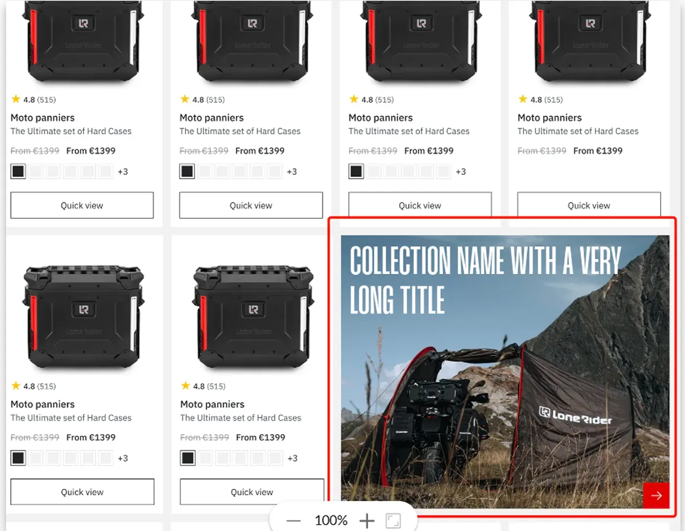 Lone Rider Shopify product collection page