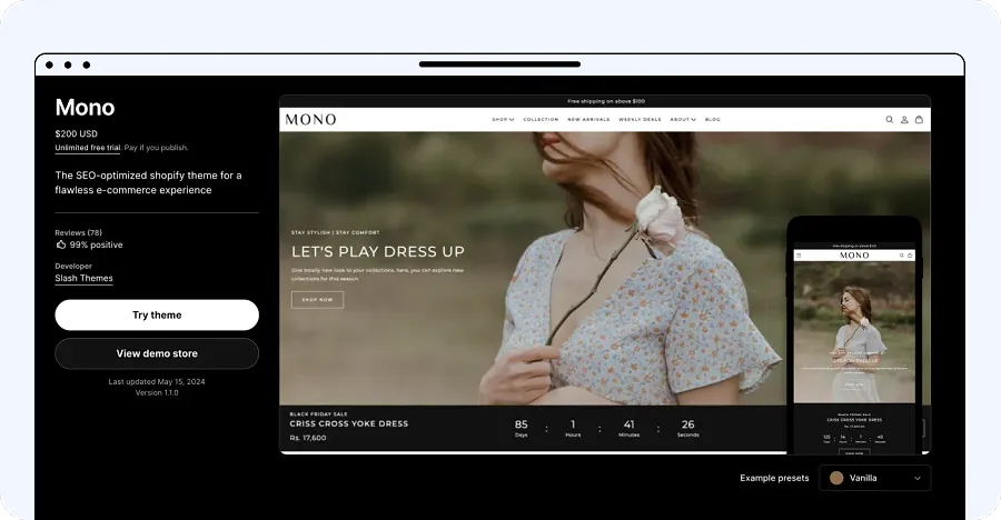 Mono Shopify clothing theme