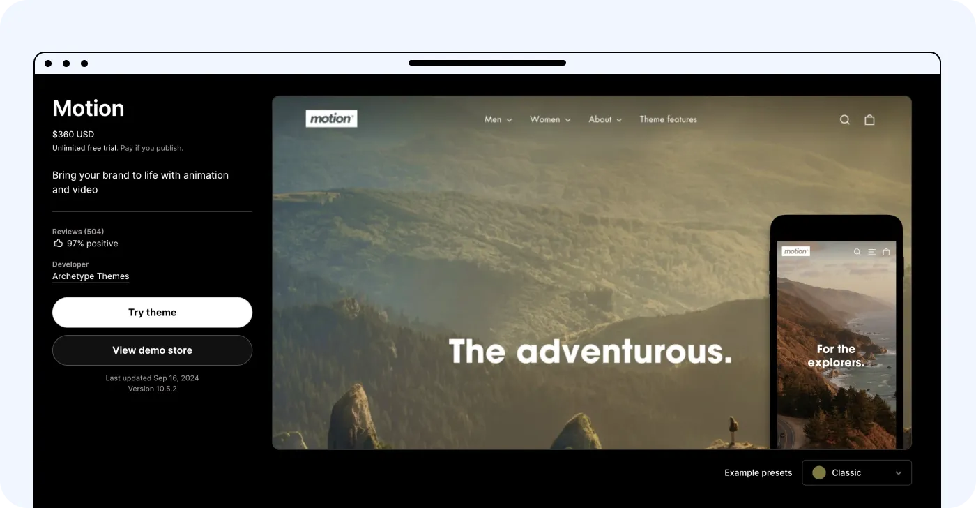 Motion Shopify clothing theme
