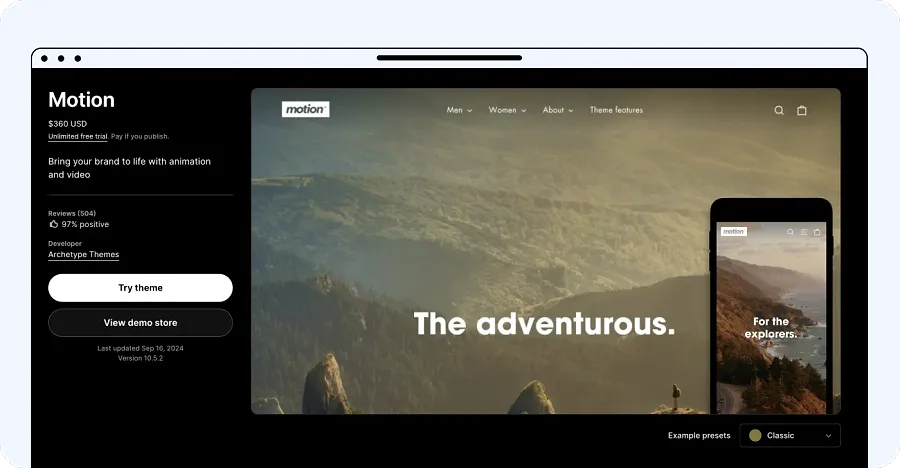Motion Shopify clothing theme