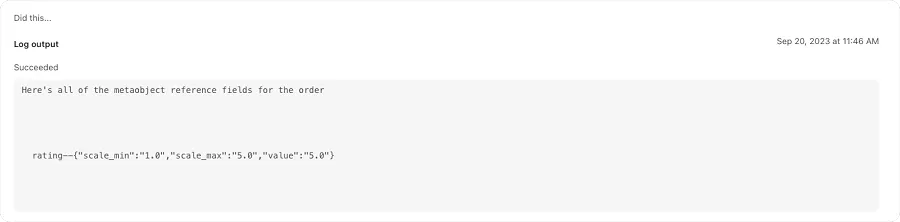 New Shopify Log output action