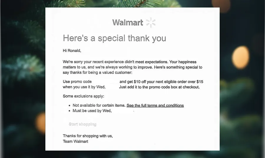 Promocode instead of a refund example Promocode instead of a refund example