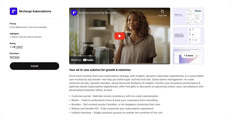Recharge Shopify app