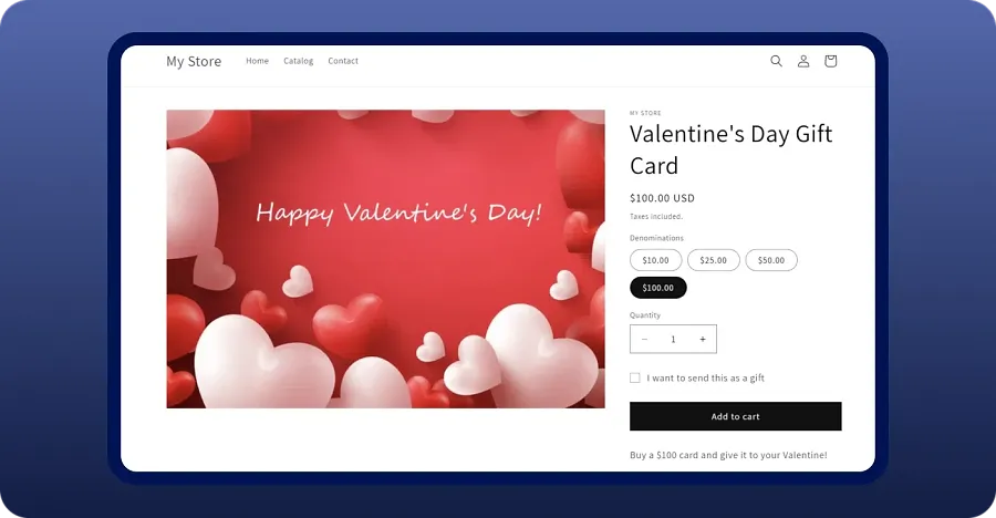 Gift card preview in Shopify