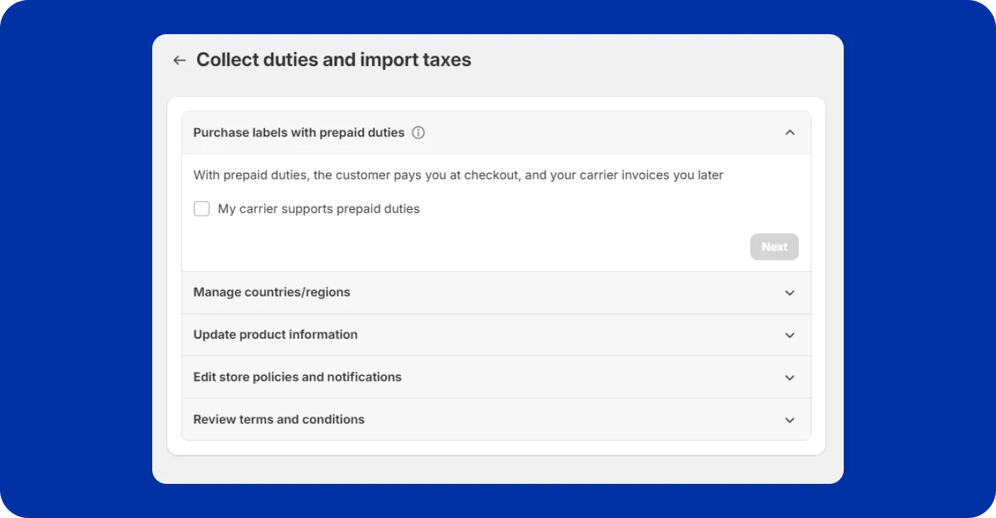 Shopify duties and import taxes