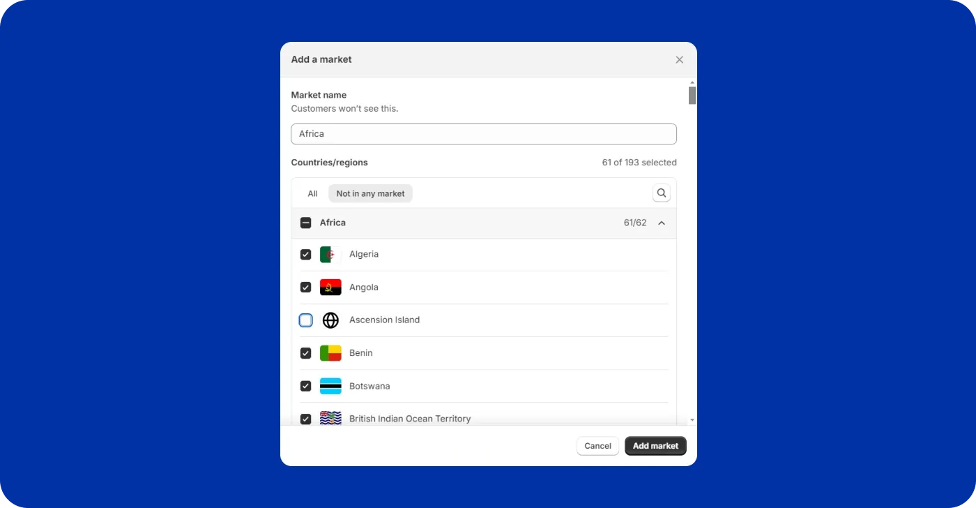 Shopify custom regions