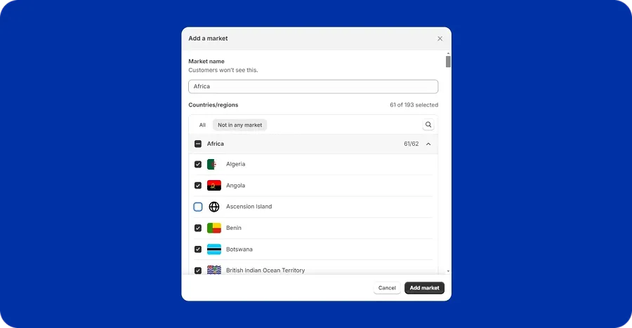 Shopify custom regions