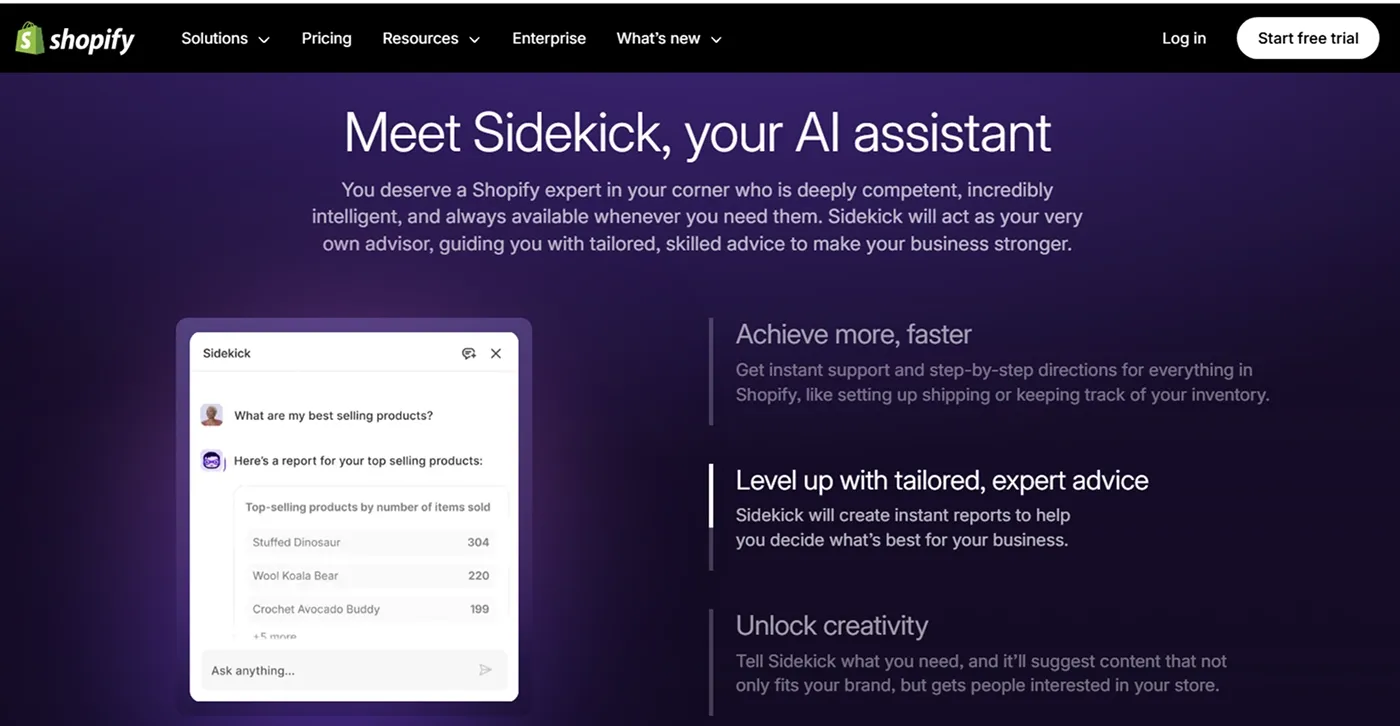 Shopify Sidekick AI website builder