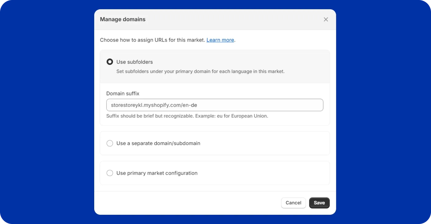 Shopify international domain