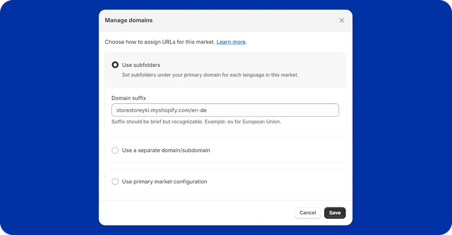 Shopify international domain