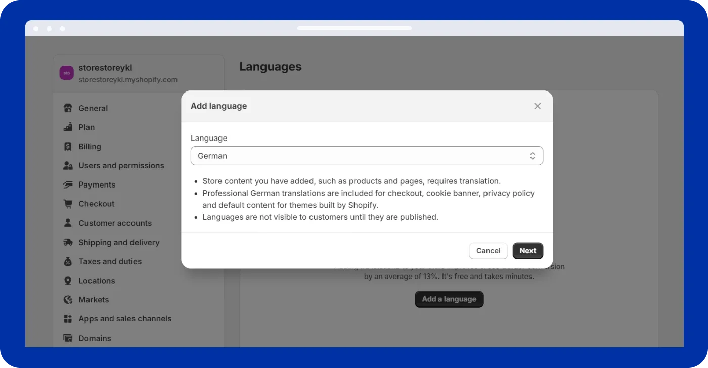 Shopify multi-language store