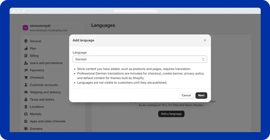 Shopify multi-language store