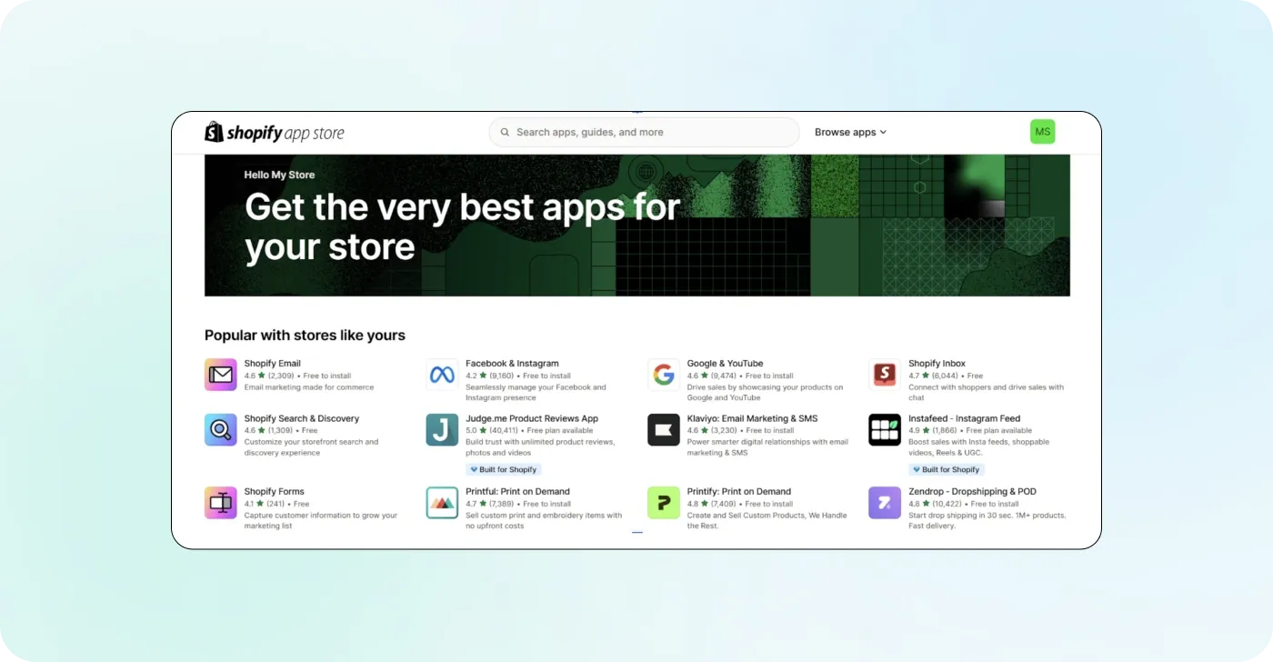 The Shopify App Store features applications to customize the website The Shopify App Store features applications to customize the website