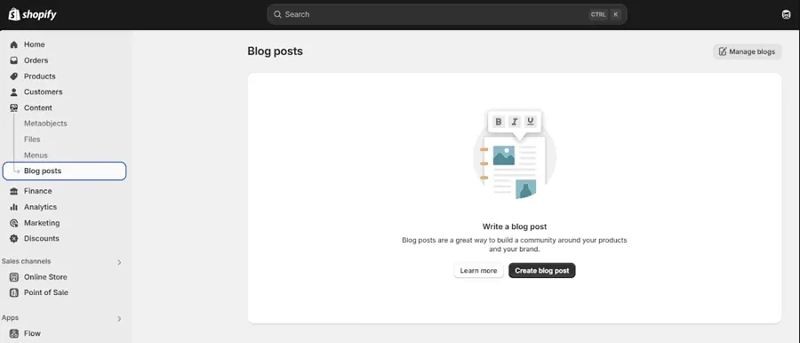 Shopify blog section
