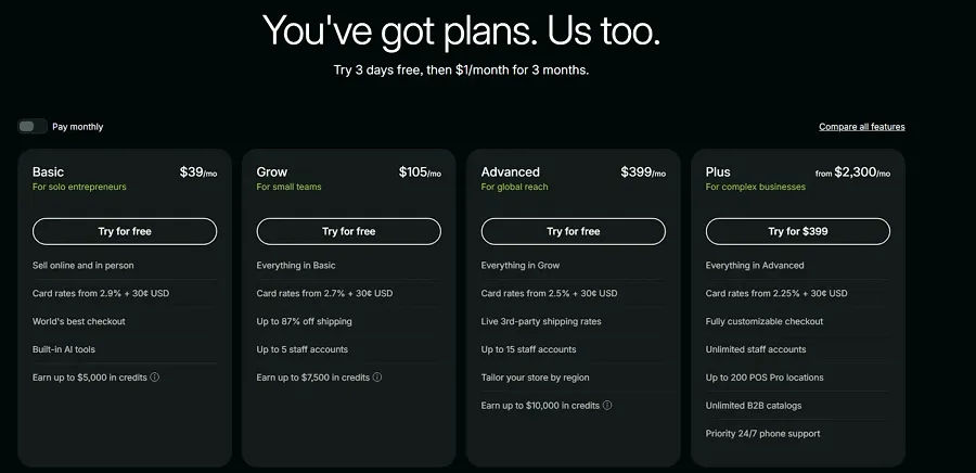 Shopfiy pricing plans Shopfiy pricing plans